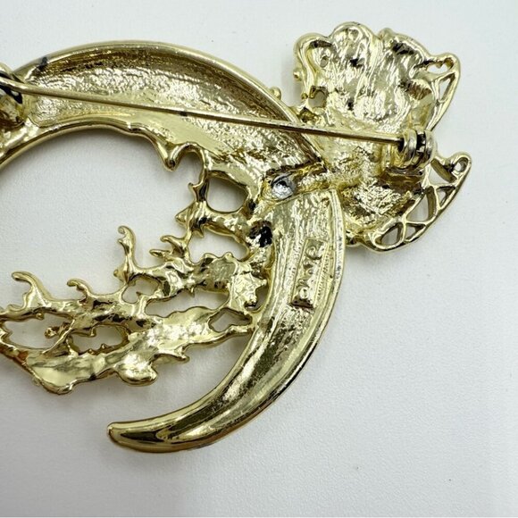 DANECRAFT Gold Tone Moon Face Christmas Santa Clause Sleigh Reindeer Brooch - Picture 4 of 6